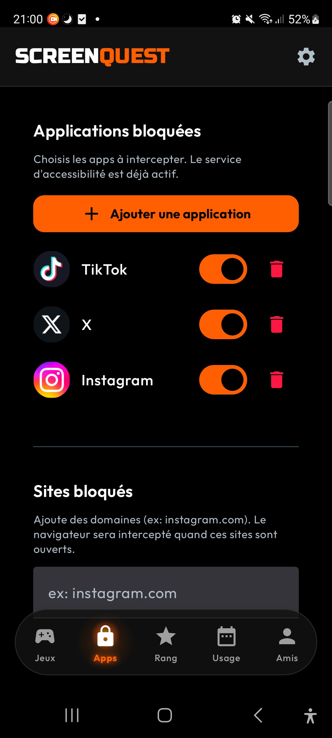 Blocage d'application ScreenQuest